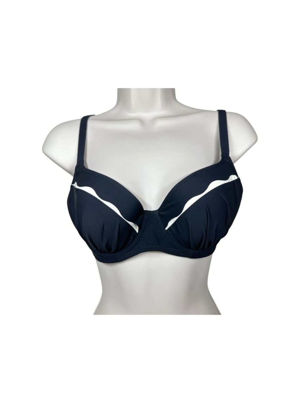 Fantasie Moulded Balcony Bikini Top Women 30DD Navy Blue White Swim Resortwear